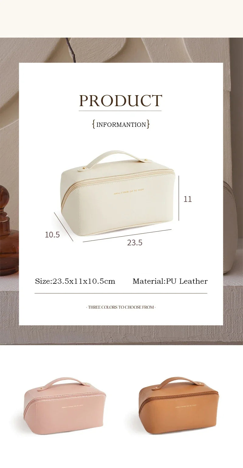 Large Pu Leather Travel Cosmetic Bag for Women Cosmetic Organizer High-capacity Makeup Bag Storage Pouch For Female Makeup Box
