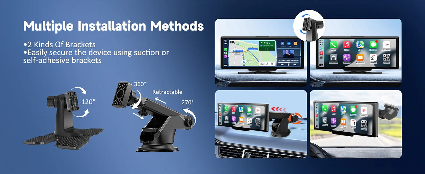 Jansite 10.26" 4K DVR Wireless CarPlay & Android Auto Dash Cam GPS Navigation 24h Park Monitor Night Vision Rear View Mirror