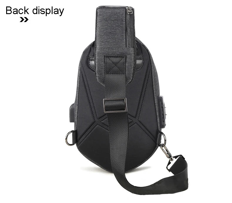 Running Chest Bag for Men USB Charging Fashion Streetwear Sling Pack Crossbody Motor Cycling Backpack for College Student Unisex