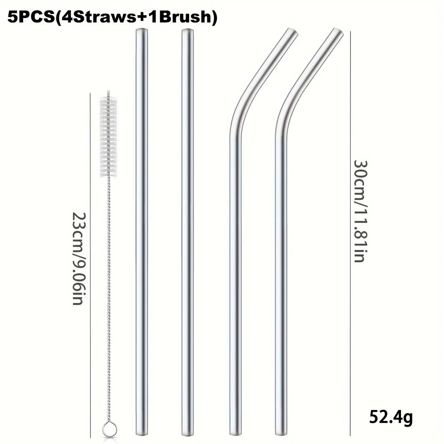 30cm silver straw reusable stainless steel straw Healthy Drinking straw cocktail smoothies