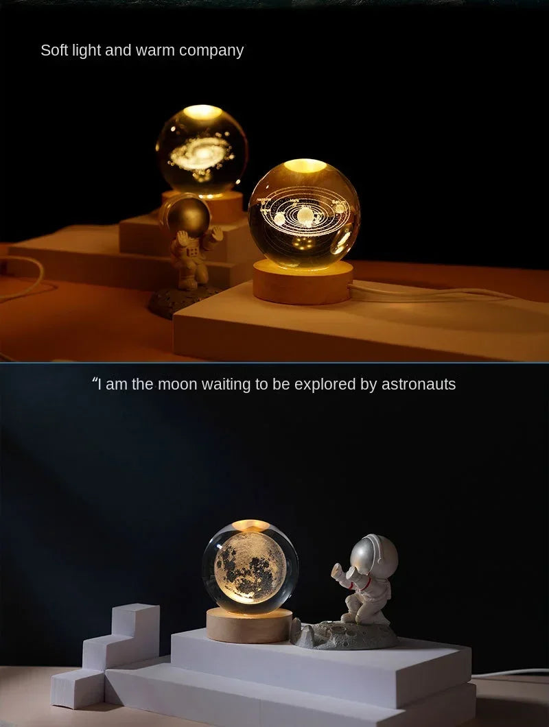 Engraved Crystal Ball Night Light with Wooden Base - Perfect Gift for Valentine's Day and Anniversary galaxy light