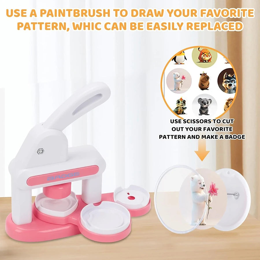 3in1 Button Maker Machine,Round/Heart Magnet DIY Pin Badge Maker,Portable Press Machine Badge Punch Kit with 36 Patterns Badges