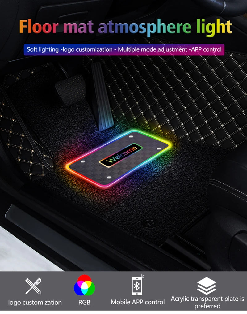 2/4 in 1 Car Floor Mat Ambient Light Customizable Logo RGB Colors App Wireless Control Acrylic Vehicle Supplies Car Accessories