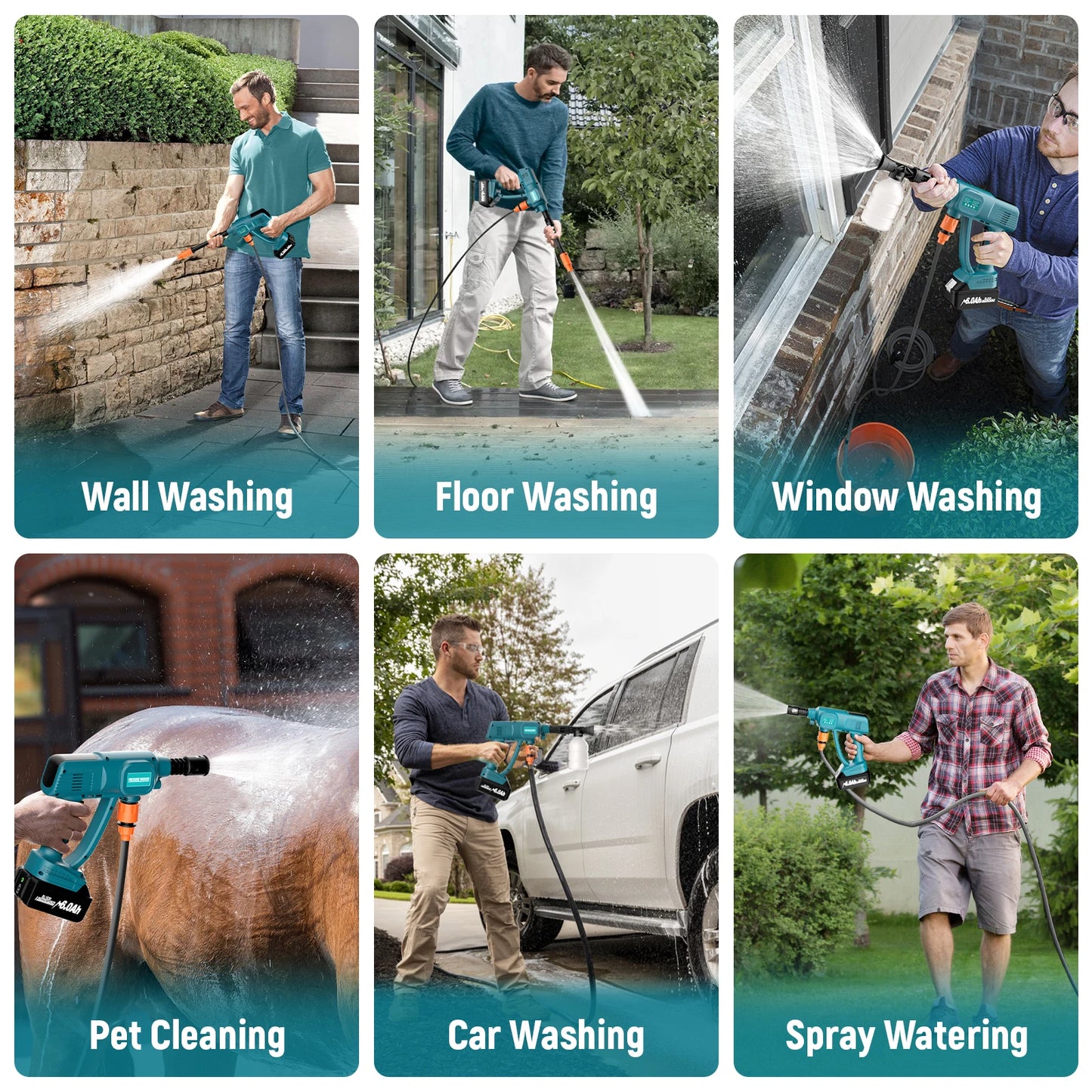 Nananuu Wireless Pressure Wash Gun Pipe Adjustable Portable Pressure Washer Lightweight Cordless Jet Wash Car Washer