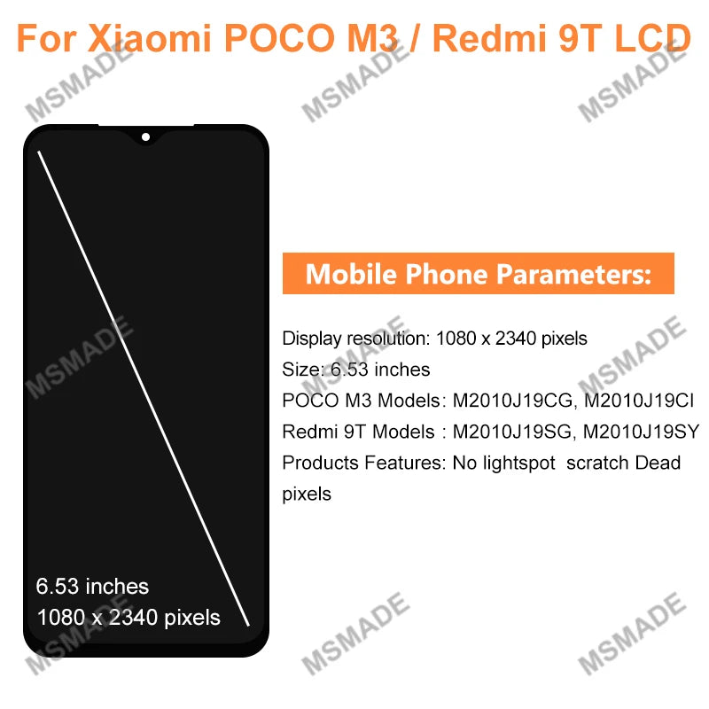 CHOICE 6.53" IPS For Xiaomi Poco M3 LCD Display Touch Screen Digitizer For Redmi 9T Display M2010J19CG LCD Replacement Parts