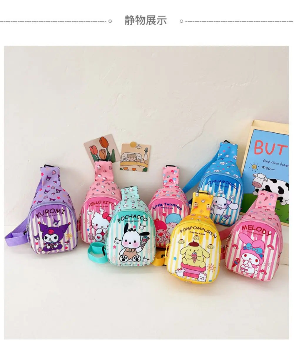 Hello Kitty Children Chest Bag Sanrio figure Kuromi Cute Coin Purse Shoulder Bag Boy Girl Cross Body Bag Fashion Messenger Bag