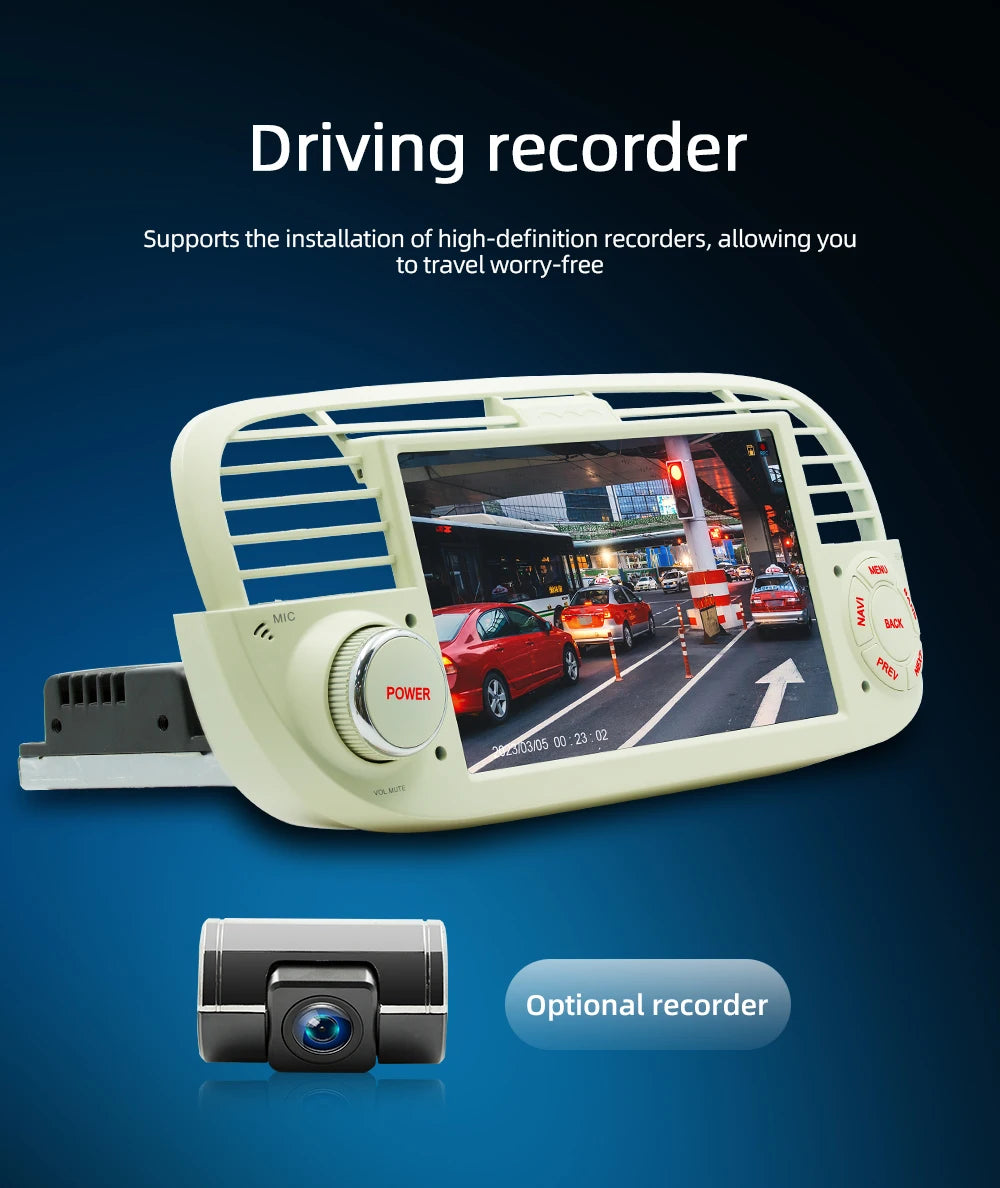 BQCC 1 Din 7" Octa core Android 13 Car PLayer Mirrorink GPS WIFI DSP 32EQ RDS FM APP Control Car Stereo For Fiat 500 2007-2015