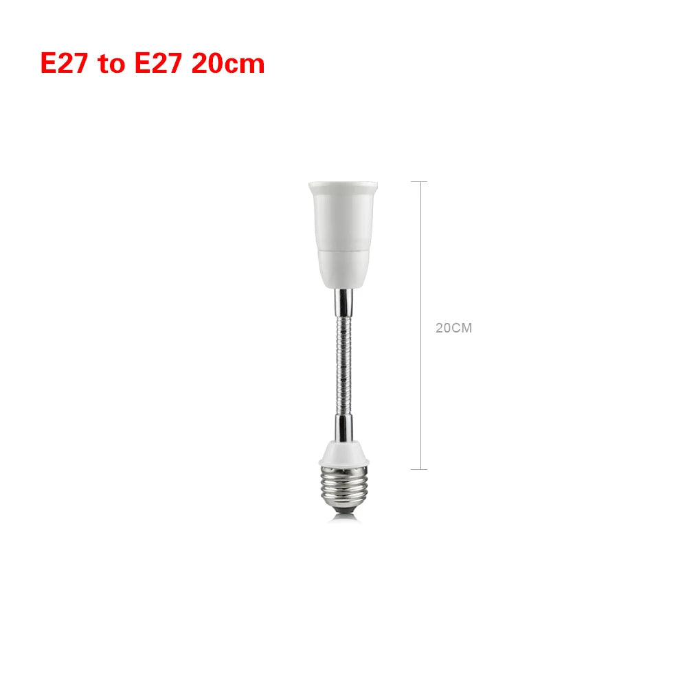 20CM 30CM 40CM 50CM 60CM Flexible E27 to E27 LED Bulb Extension Lamp Holder Light Socket 110V-220V LED Lamp Holder Converter
