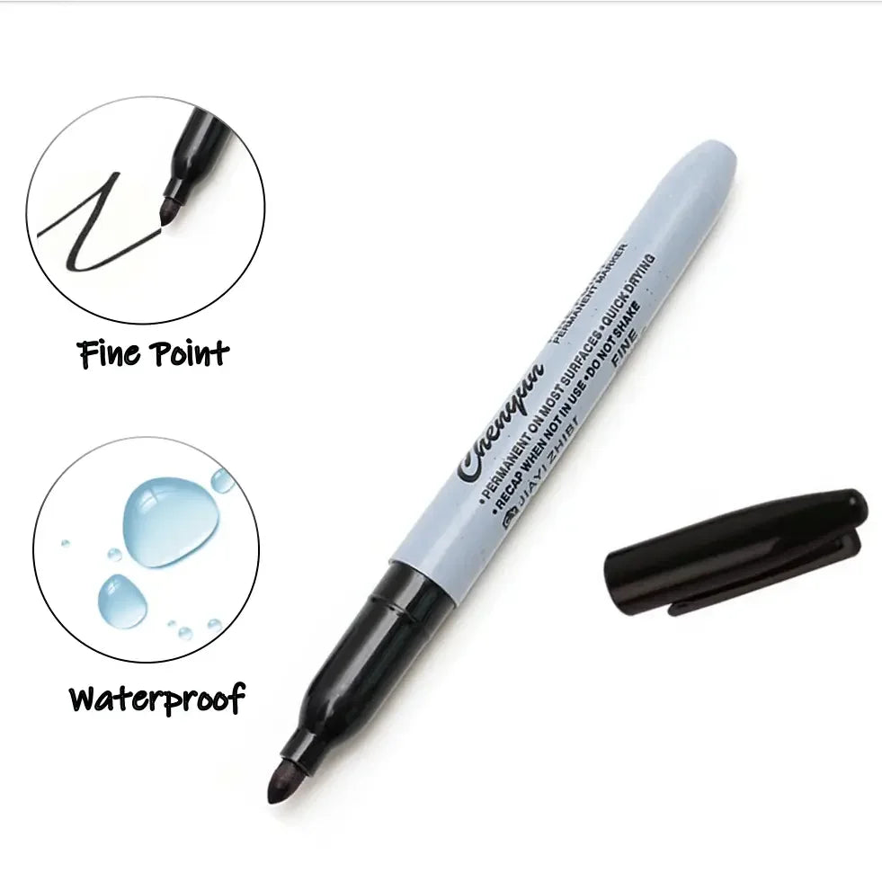 12pcs Black Permanent Marker Pens, Fine Tip, Waterproof, Quick Drying