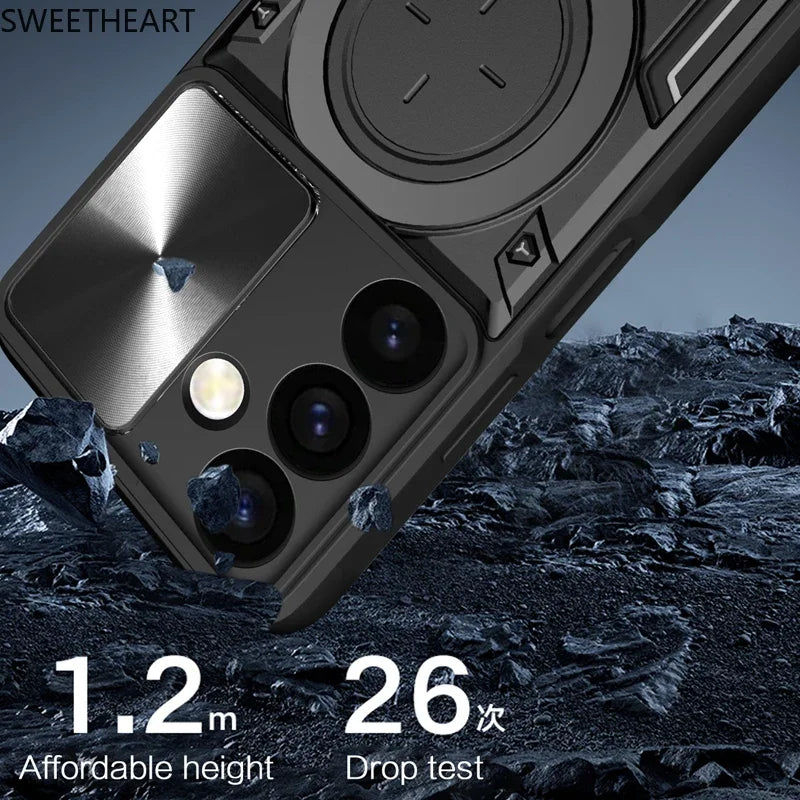 Magnetic Adsorption Armor Metal Ring Case For Samsung Galaxy S25 24 23 22 21 20 Ultra S24 S23 Plus S24FE Incoming Call Flashing