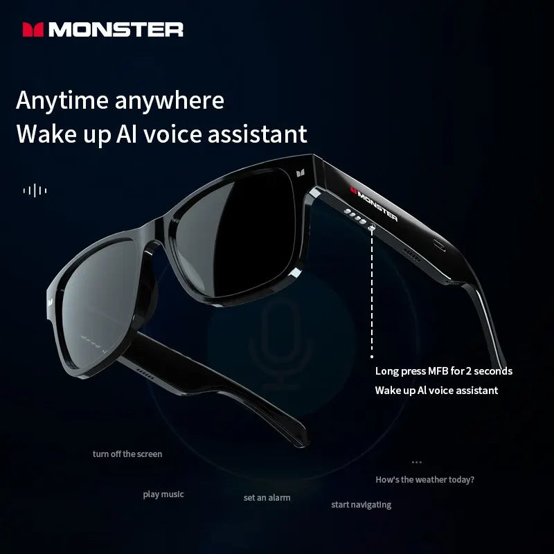 Monster S01 Smart Glasses Headset Wireless Bluetooth 5.0 Sunglasses Outdoor Sport Earphones Calling Music Eyeglasses Headset