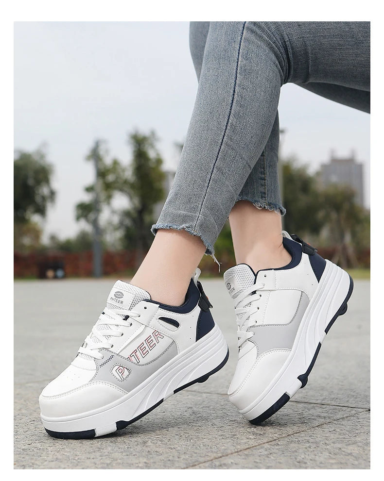 Student roller skates, detachable four-wheel roller skates, size 31-40 multifunctional sports shoes for boys and girls
