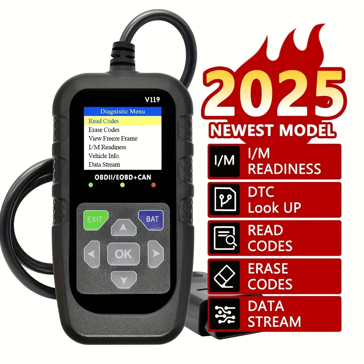 Car Code Reader,Obd2 Car Code Scanner Voltage Tester Engine Fault Code Scanner,Eobd+Can Charge Test Diagnostic Tool for Obdii Protocol Car