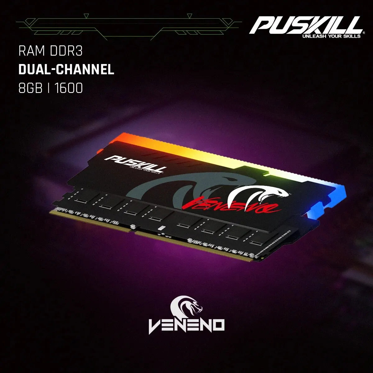 PUSKILL Memoria RAM RGB DDR3 8GBx2 1600MHz 12800S Udimm Dual Channel DIMM Desktop Memory Rams