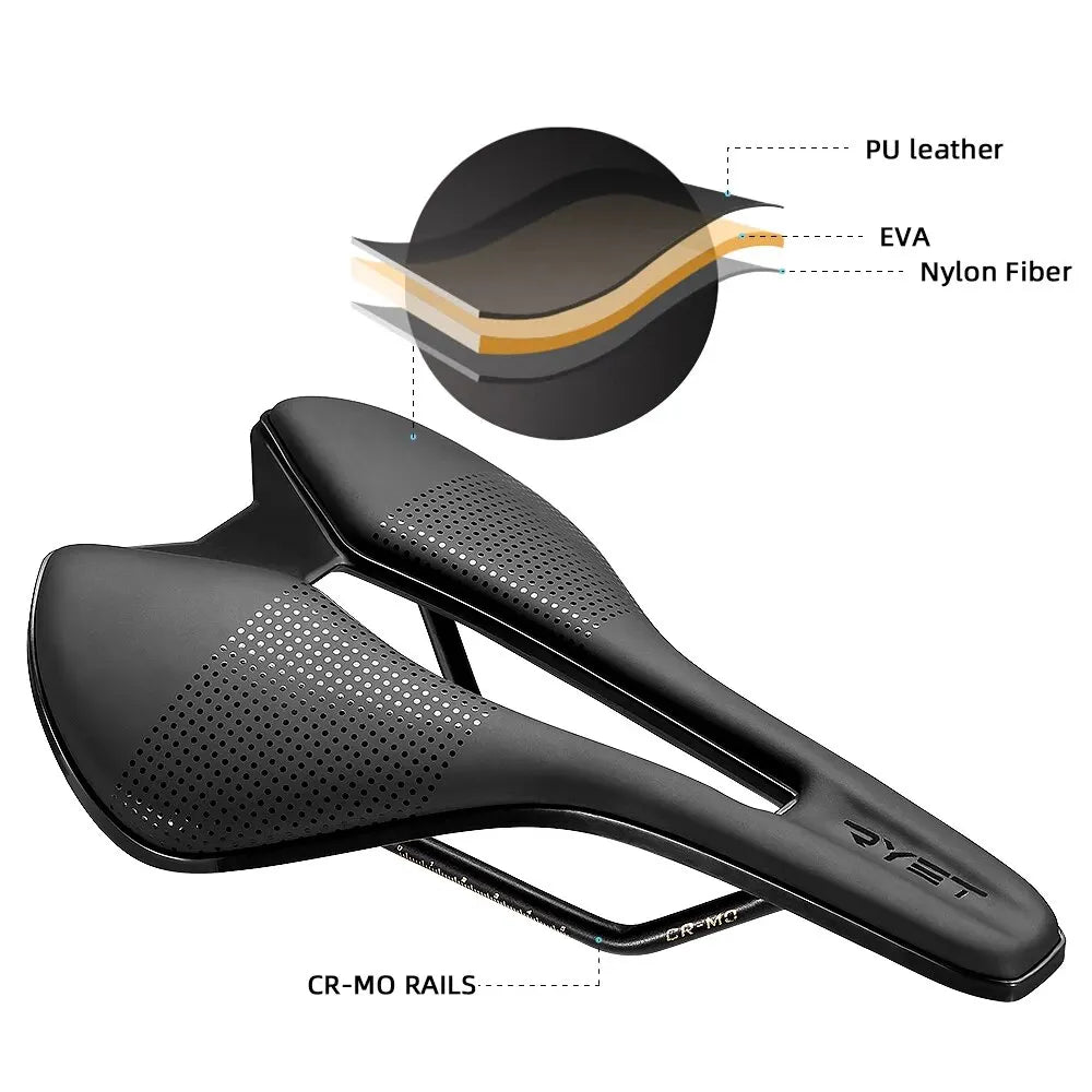 RYET 2023 Bike Saddle Ultralight Leather Road MTB Racing PU Fiber Soft Bicycle Seat Cushion CR-MO RAIL 7*7 Cycling Seating Parts