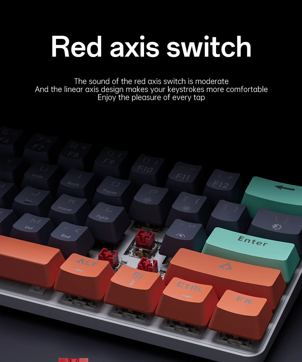 MUCAI 61key mechanical keyboard red axis RGB backlight effect hot swappable compact and practical designed for gaming and typing