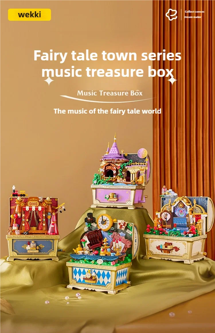 Fairytale Music Box Treasure Chest Fairy Tale Scene Model Bricks Set With Mini Figure Doll Desktop Deco Kids DIY Toys Girl Gifts