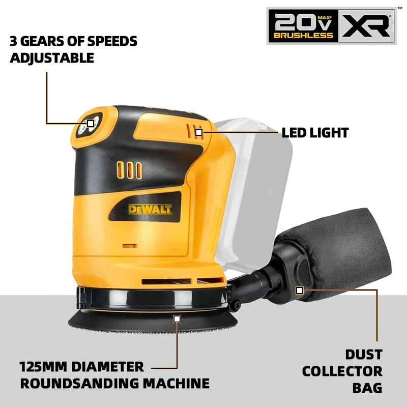 Dewalt 125mm Brushless Motor Cordless Orbital Sander Grinder Wood Metal Waxing Polishing Grinding Machine for Dewalt 20V Battery