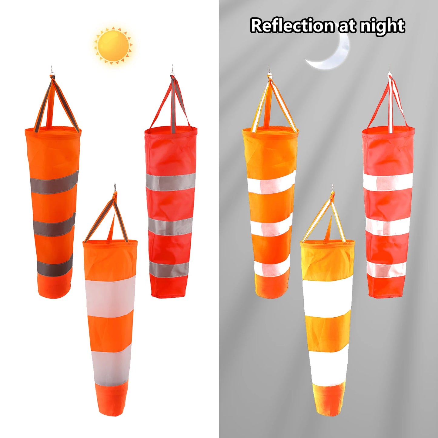 80cm Windsock Outdoor Wind Direction Measurement Reflective Belt Rip-stop Weather Vane for Airport Aviation Garden Farm