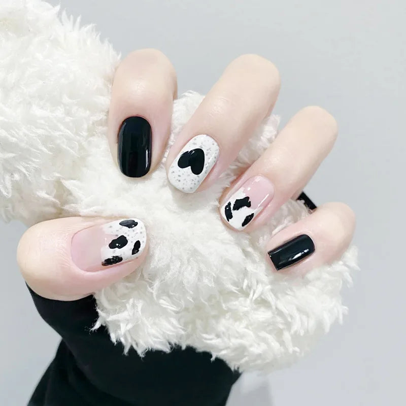 24Pcs/Box Short Square Head Wearing False Nails Art Clouds Stars Pattern Fake Nails Full Cover Press on Nail Tips Manicure Tools