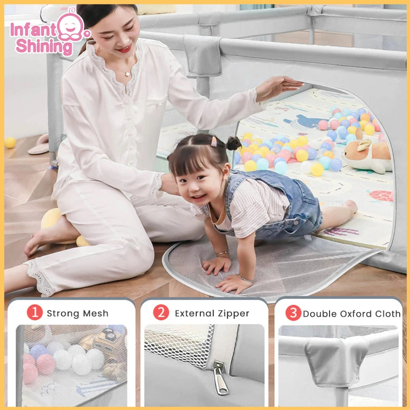 Infant Shining Children Playpen with Foam Protector Baby Playground Baby Safety Fence Kid Ball Pit Playpen for 0-6 Years Old Kid