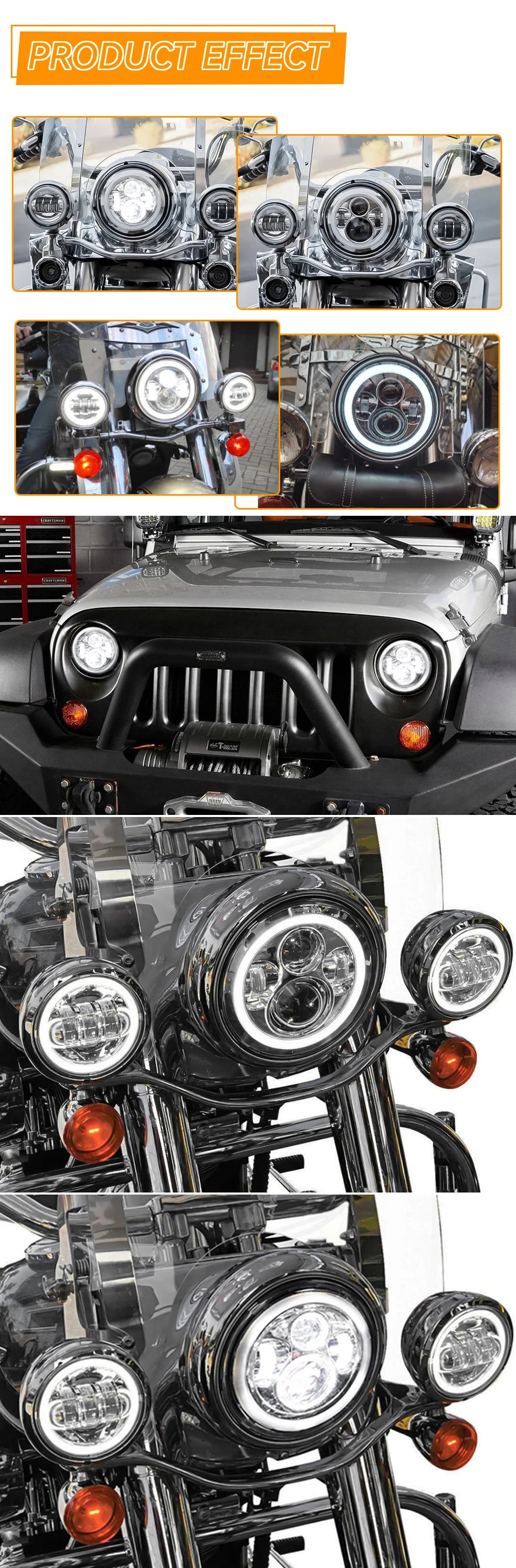 Classic 7 Inch  Motorcycle Led Headlight For Harley Yamha Honda 7" Headlight  Motorcycle LED lamp Cafe Racer DRL H4 Headlamp