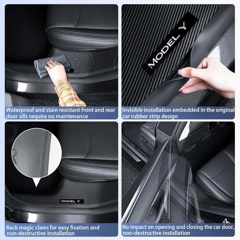 For New Tesla Model Y Juniper 2025+Front And Rear Door ABS Anti Scratch And Dirt Resistant Threshold Strips Interior Accessories