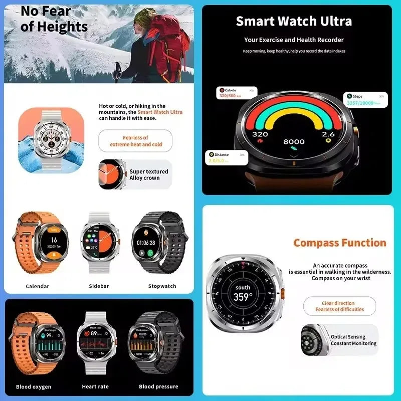 Galaxy Watch 7 Ultra GPS Tracking Smart Watch Men Amoled Screen Heart Rate Bluetooth Call NFC Sports Smart Watch For Android IOS