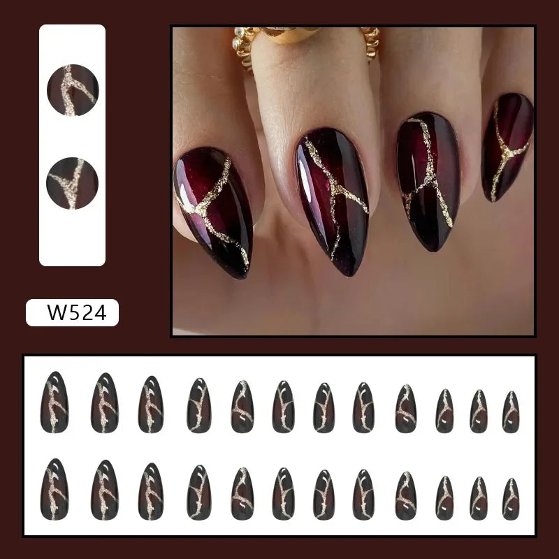 Dark Blue Cat Eyes 24 Pcs Press on Nails Pink Gradient Fake Nails Glossy Artificial Finger Manicure Reusable False Nails