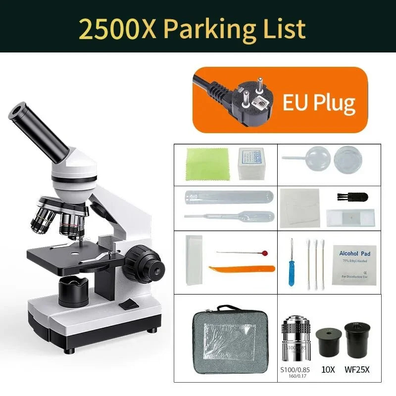 Microscope for Adults Kids 64X-2400X Magnification Compound Microscope with Microscope Slides Fill Light for Children Students