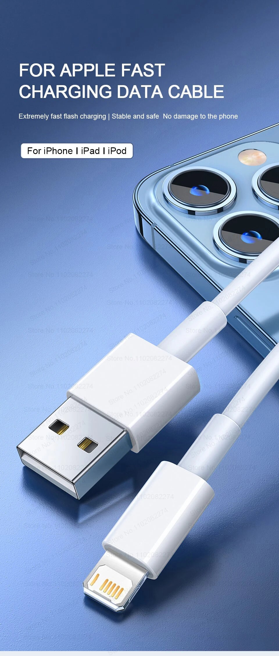 USB Cable For iPhone 14 13 12 11 Pro Max Mini 6 7 8 Plus XS X XR Phone Data Sync Fast Charging Wire Cord 0.25M 1M 2M Accessories