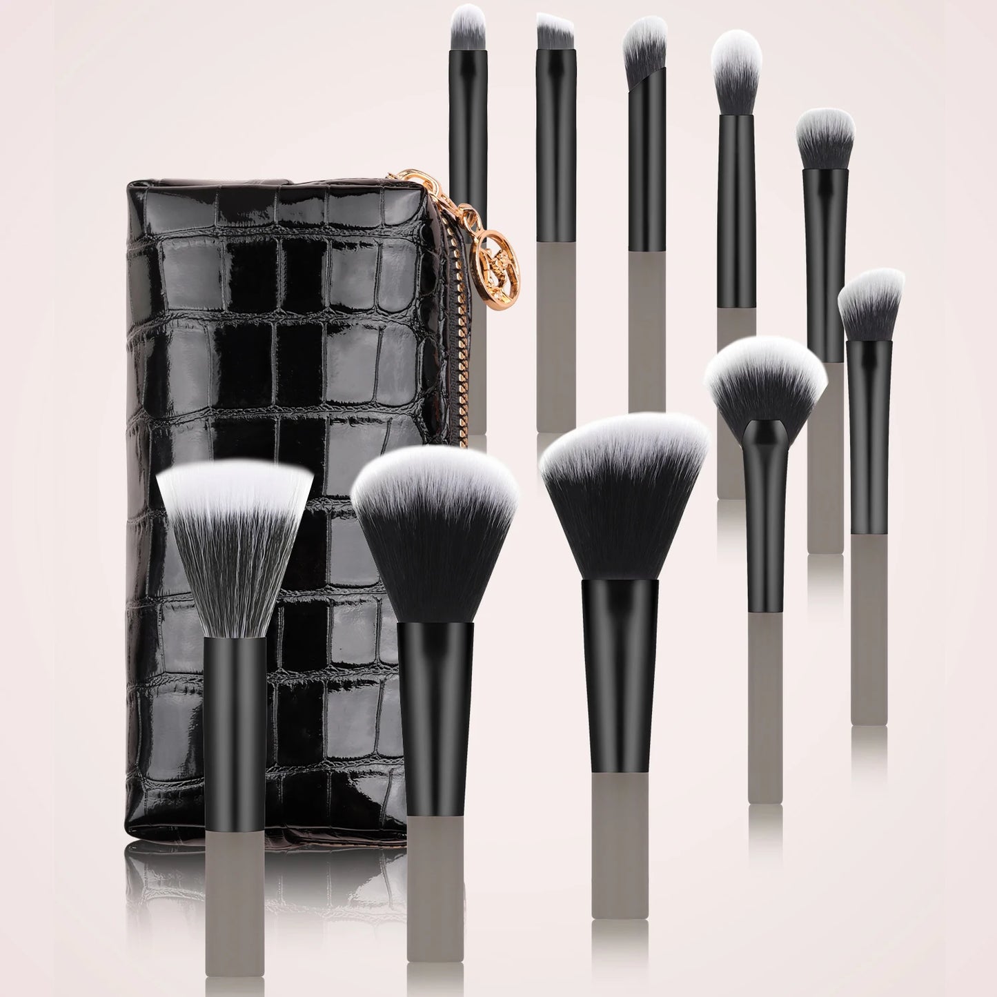 10 mini transparent handle brushes+crocodile patterned bag makeup brush Travel portable Makeup Tool Professional with bag