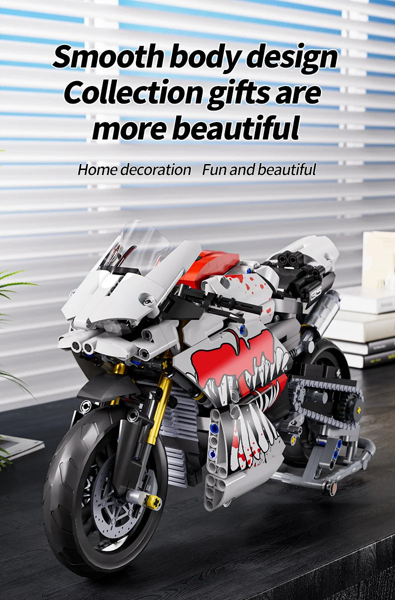 800+PCS Motorcycle Building Blocks Set Super Motorbike 1:10 Model Kit Technical Racing Kid Assembled Toy Gift For Boys And Girls