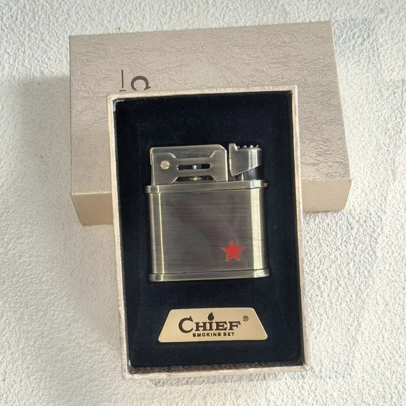 CHIEF Vintage Red Star Lighter - Military Style, One-Click Ignition, Windproof, Perfect Gift for Collectors