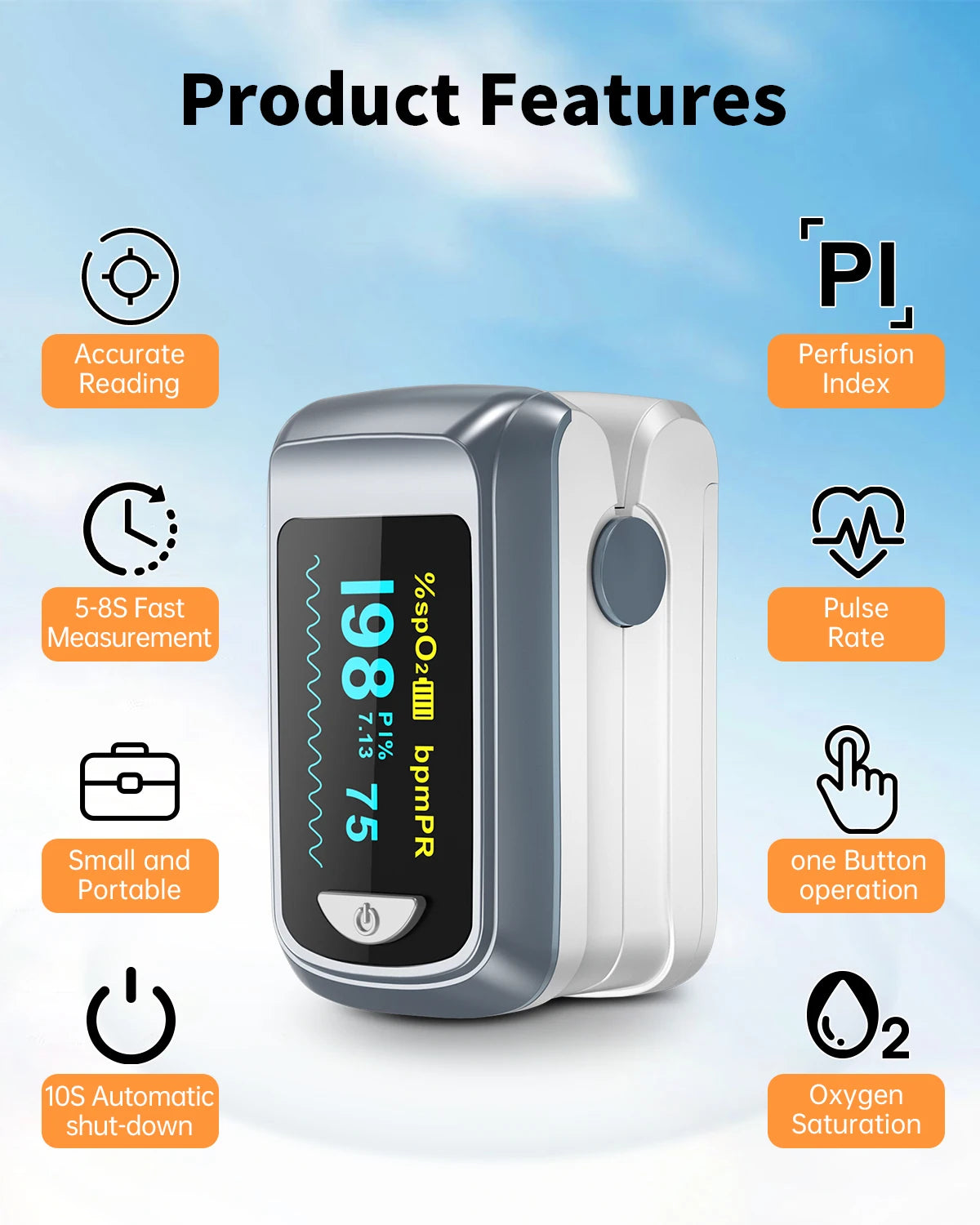 HealthTree Finger Pulse Oximeter SPO2 PR PI RR Blood Oxygen Saturation Meter Heart Rate Monitor OLED Oximetro De Dedo