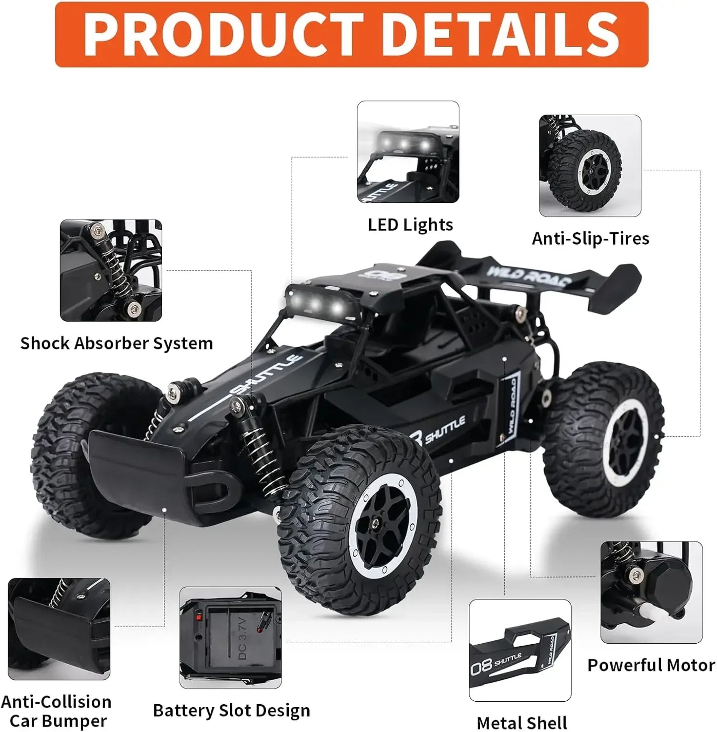 DK087 1:16 2WD Brushless High-Speed Off-Road Remote Control Drift Racing Car 20KM/H with LED Lighting 2x2 RC Truck Car Model Toy