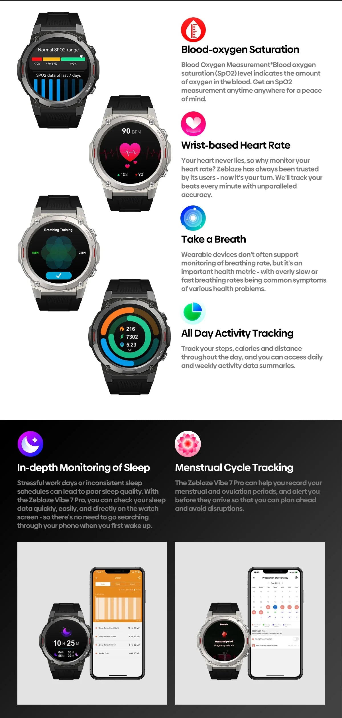 Zeblaze VIBE 7 PRO Smart Watch 1.43'' AMOLED Display Make/Receive Phone Calls Health Management Sports Smartwatch for Men