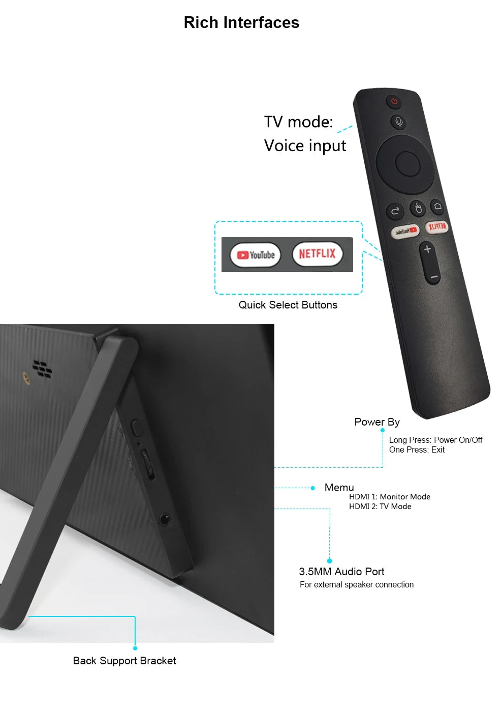 Bimawen 15.6 inch 60Hz Smart TV Portable Monitor with Google TV For Mini PC Laptop Phone Xbox PS4 PS5 Switch Game monitor