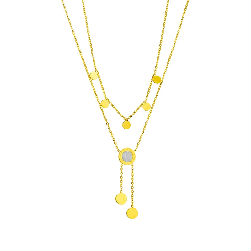 DIEYURO 316L Stainless Steel Round Roman Numeral Dial Long Pendant Necklace For Women Fashion Girls Clavicle Chain Jewelry Gifts