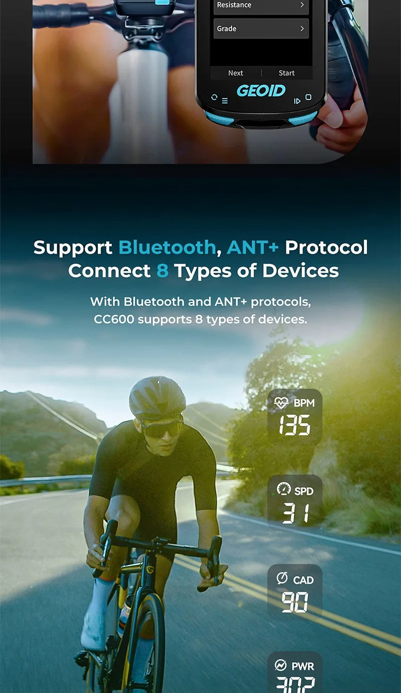 GEOID CC600 Smart Colorful Bike Computer Waterproof Wireless GPS Speedometer Support Automatically WIFI ANT+ Cycling Odometer