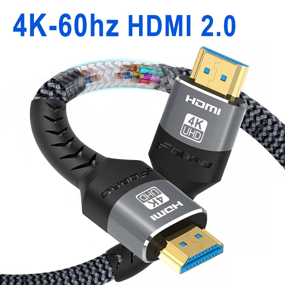 HDMI-compatible Cable HDMI 2.0 4K 60HZ HDMI Cable 6.6FT，18Gbps High Speed2.0 Braided Cord Compatible TV PS3/4 Projector 1m 2m 3m