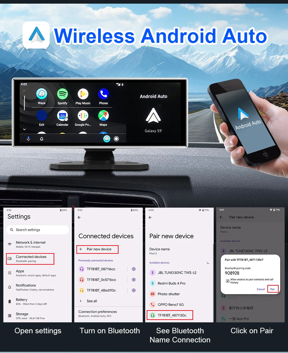 Vtopek 11.26'' Car DVR 4K Front Cam 1080P Rear Cam Touch Screen Wireless Carplay Android Auto Dual Recording Smart Car Player