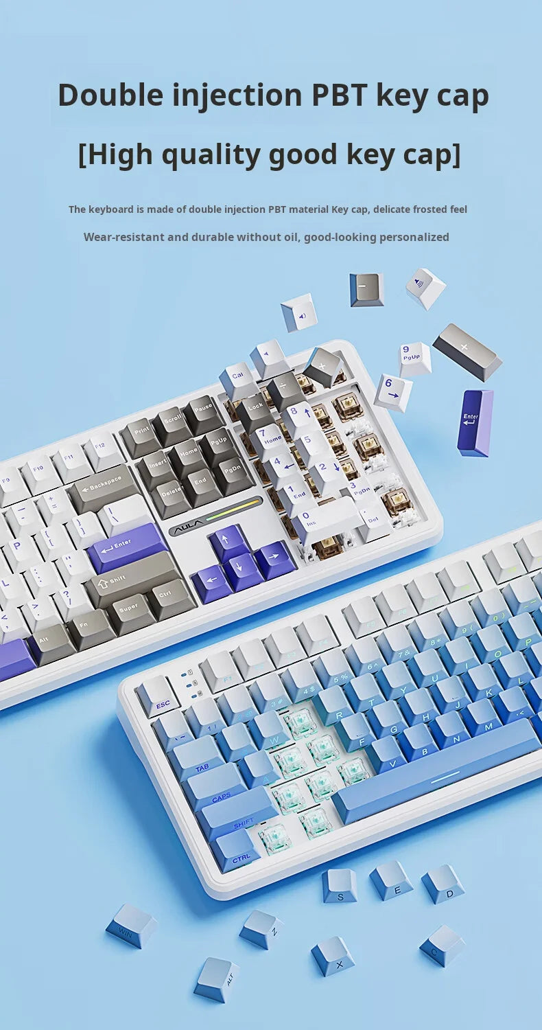 AULA F108pro Mechanical Keyboard Three-mode Bluetooth /2.4G/ Wired Customized Full-key Hot-swapable Gasket Structure RGB Light e