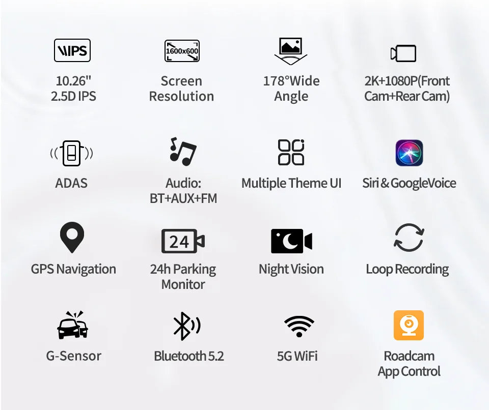 10.26" Imagebon K9 Dash Cam 2K ADAS Wireless CarPlay & Android Auto Car DVR GPS Navigation Siri Voice Control Dual Recording Dvr