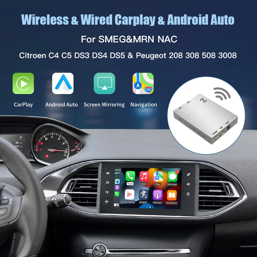 CARABC Wireless  Carplay Android Auto For Peugeot&Citroen SMEG&MRN NAC 208 308 508 3008&C4 DS3 DS5 Support Reverse Camera