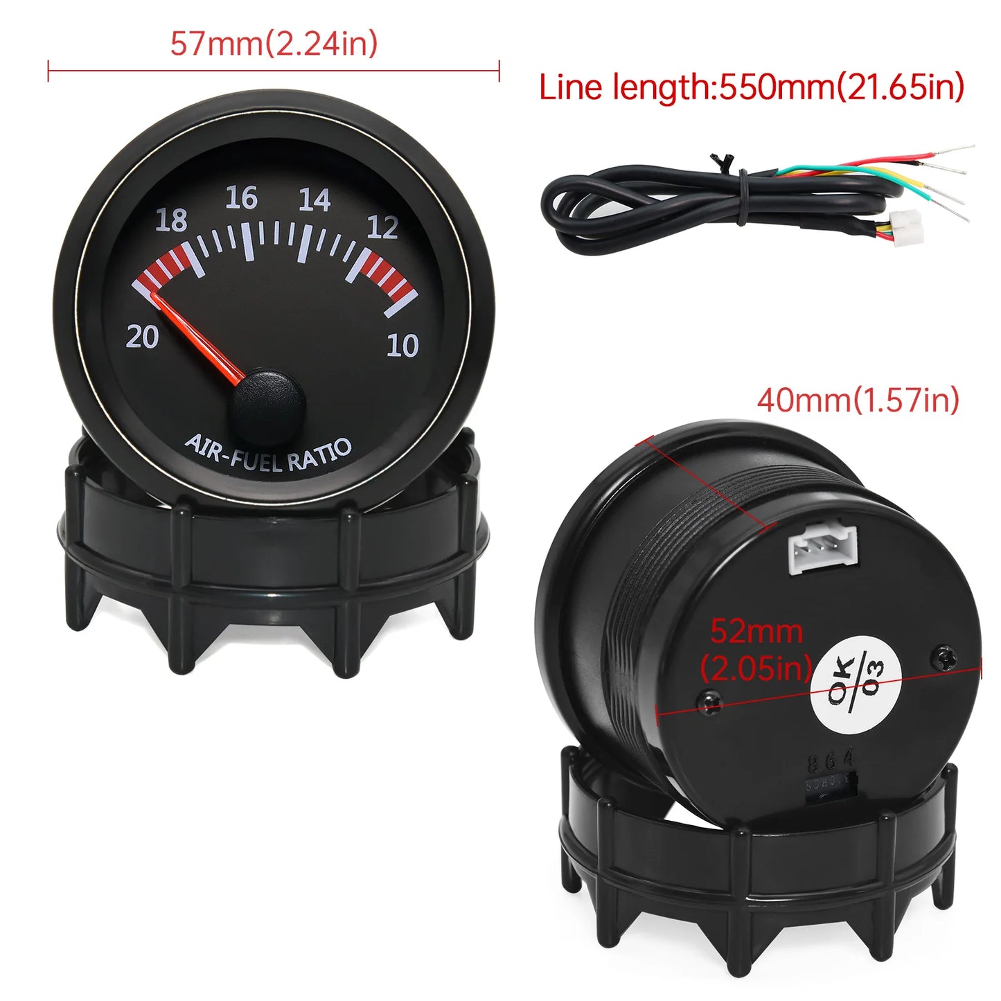 AD 52mm Car Auto Air Fuel Ratio Gauge 10-20 With Narrowband O2 Oxygen Sensor Car Gauge Fit for 12V Stepper Motor OE 0258006028