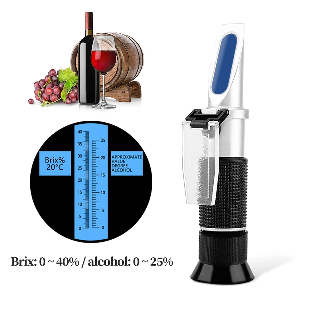 Handheld Alcohol Sugar Refractometer Wine Concentration Meter Densitometer 0-25% Alcohol Beer 0-40% Brix Grapes Refractometer