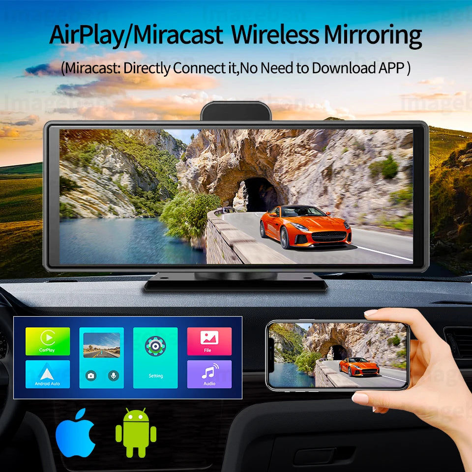 Imagebon 10.26" Wireless CarPlay & Android Auto Dash Cam ADAS 4K DVR Bluetooth Audio AUX GPS Navigation Dashboard Video Recorder