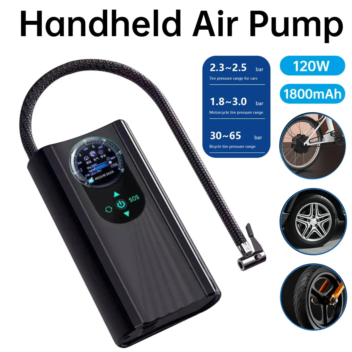 Electric Air Compressor Quick Inflating Handheld Air Pump High Precision Motorcycle Tyre Inflator for Motorbike Auto Bicycle