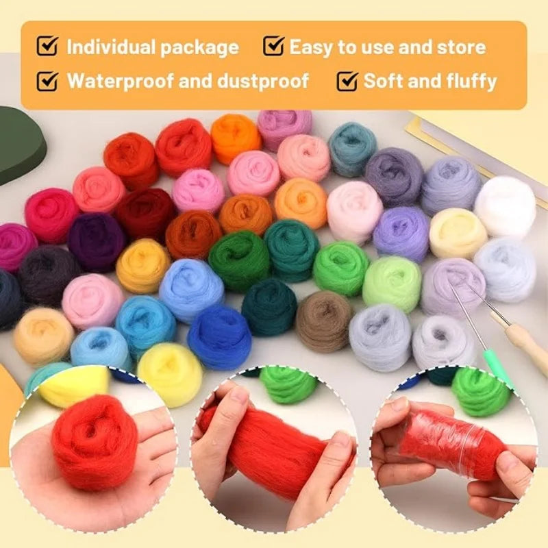 MIUSIE 45 Colors 3g Needle Felting Kits for Beginners, Needle Felting Supplies Kits with Tools, Felt Starter Kits with Needles